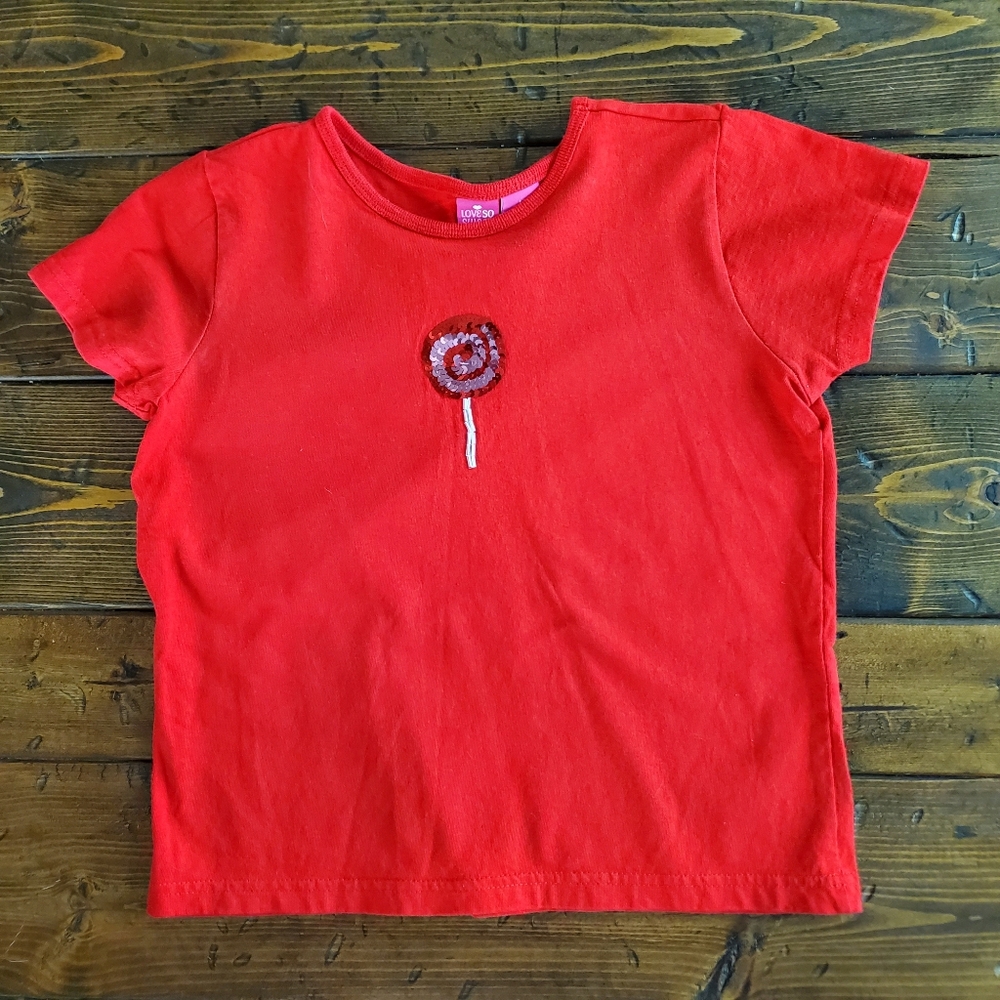 Red t-shirt w sequin lollipop sz L 10/12